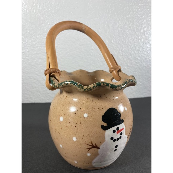 Snowman Ceramic Basket THREE RIVERS‎ POTTERY - Picture 3 of 10